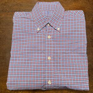 Brooks Brothers Dress Shirt Mens M Red Blue White Check Button Down Gingham